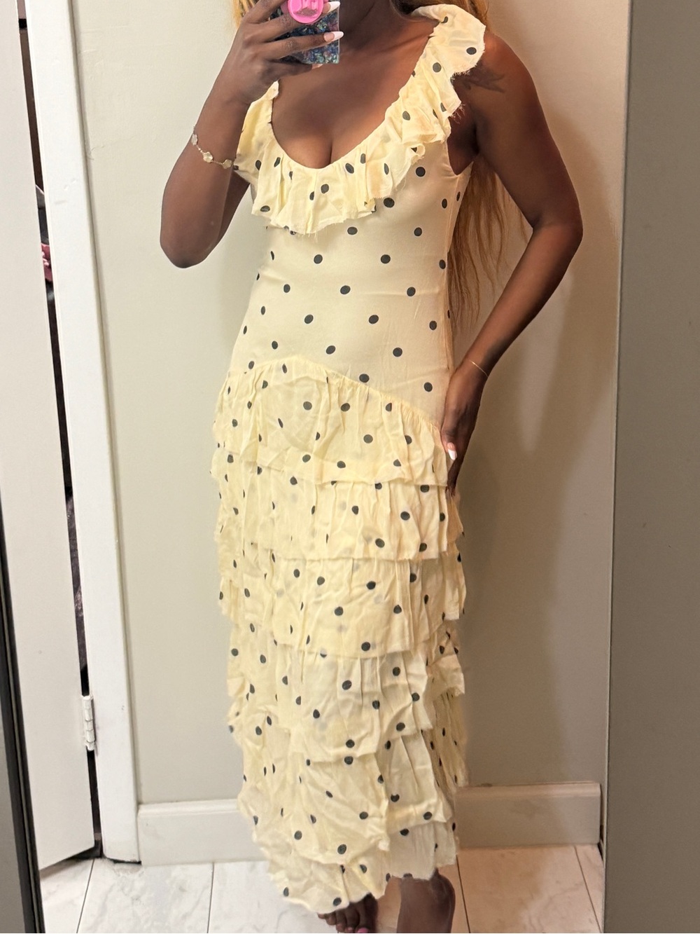 Zara Cream Polka Dot Ruffle Maxi Dress - Picture 13 of 13